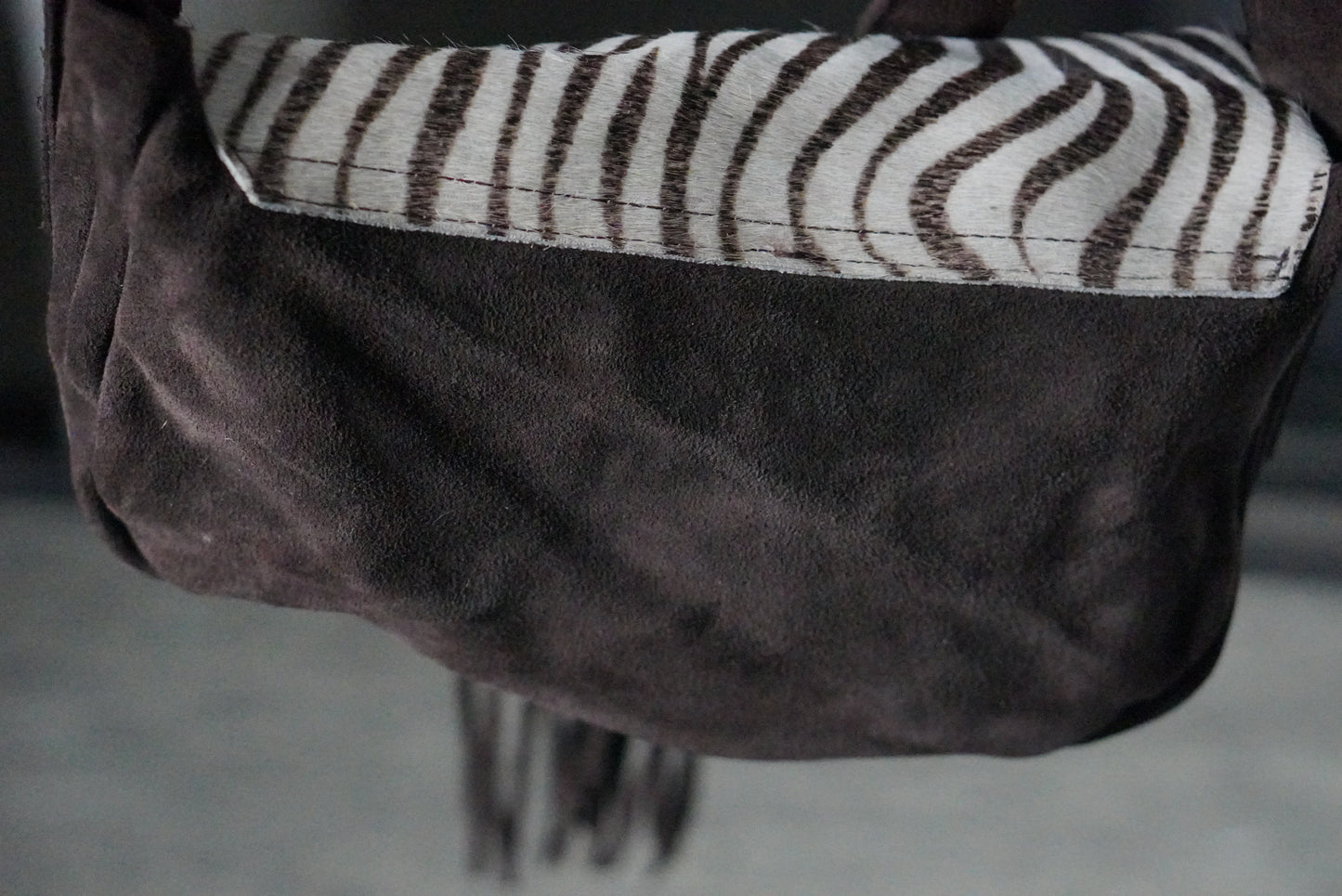 Zebra Print Hair-On Crossbody Bag - Vintage Y2K Suede Fringe Purse