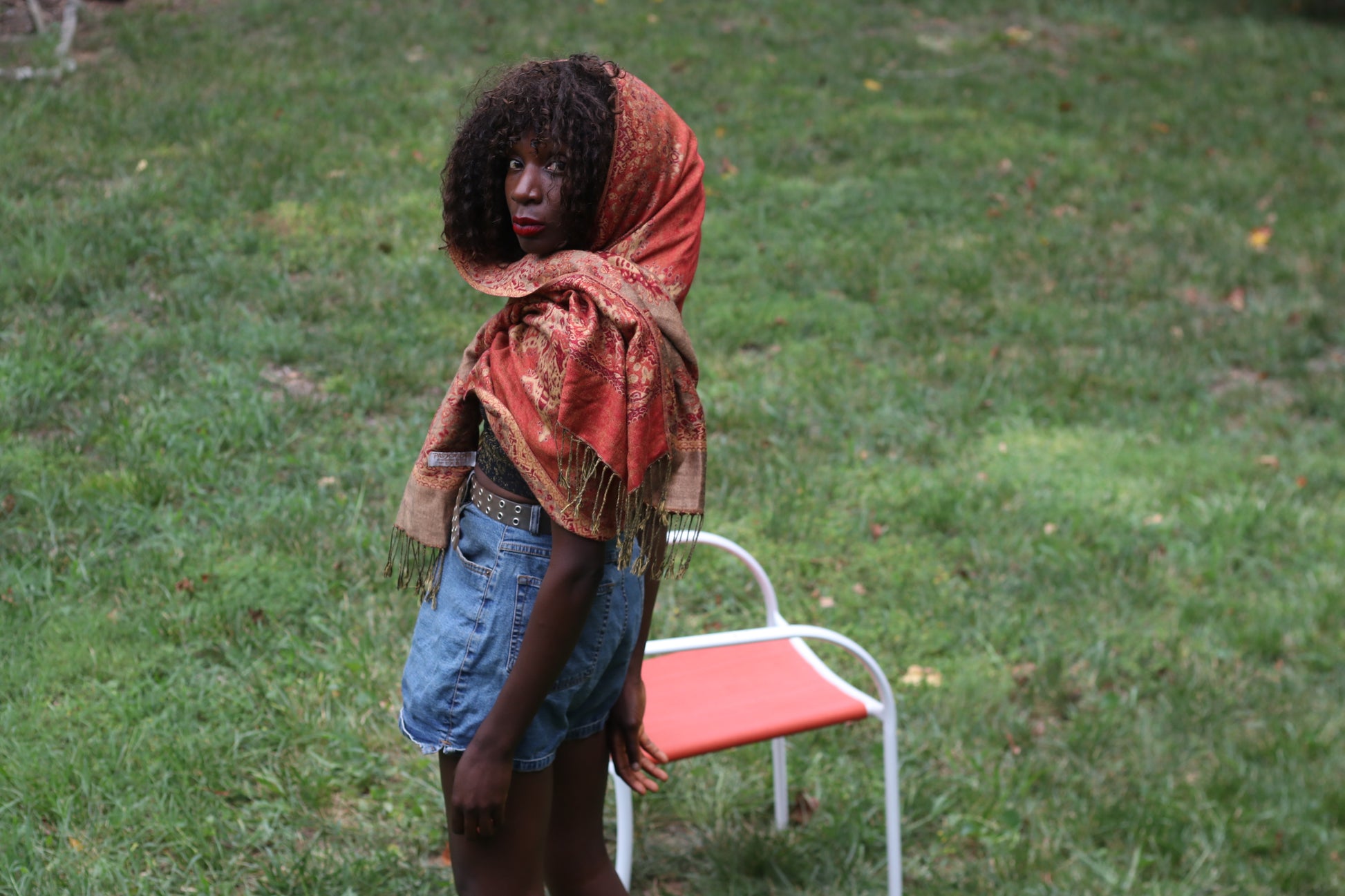 Vintage Paisley Pashmina Scarf | 90s Rust Red Boho Fringe Shawl