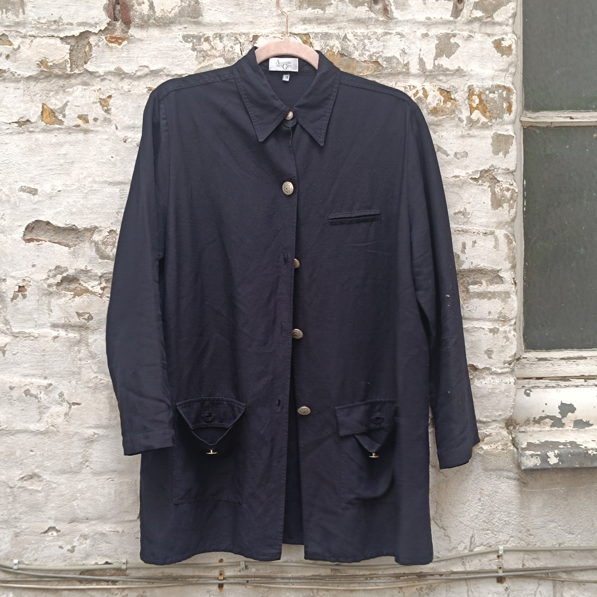 Vintage Black Oversized Utility Jacket | 90s Shirt Coat M/L