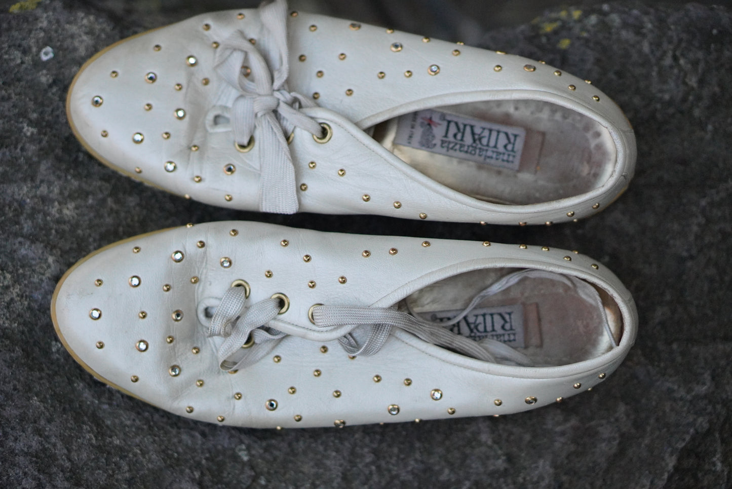 Mariagrazia Ripari Vintage Shoes 80s White Leather Studded Rhinestone Sneakers