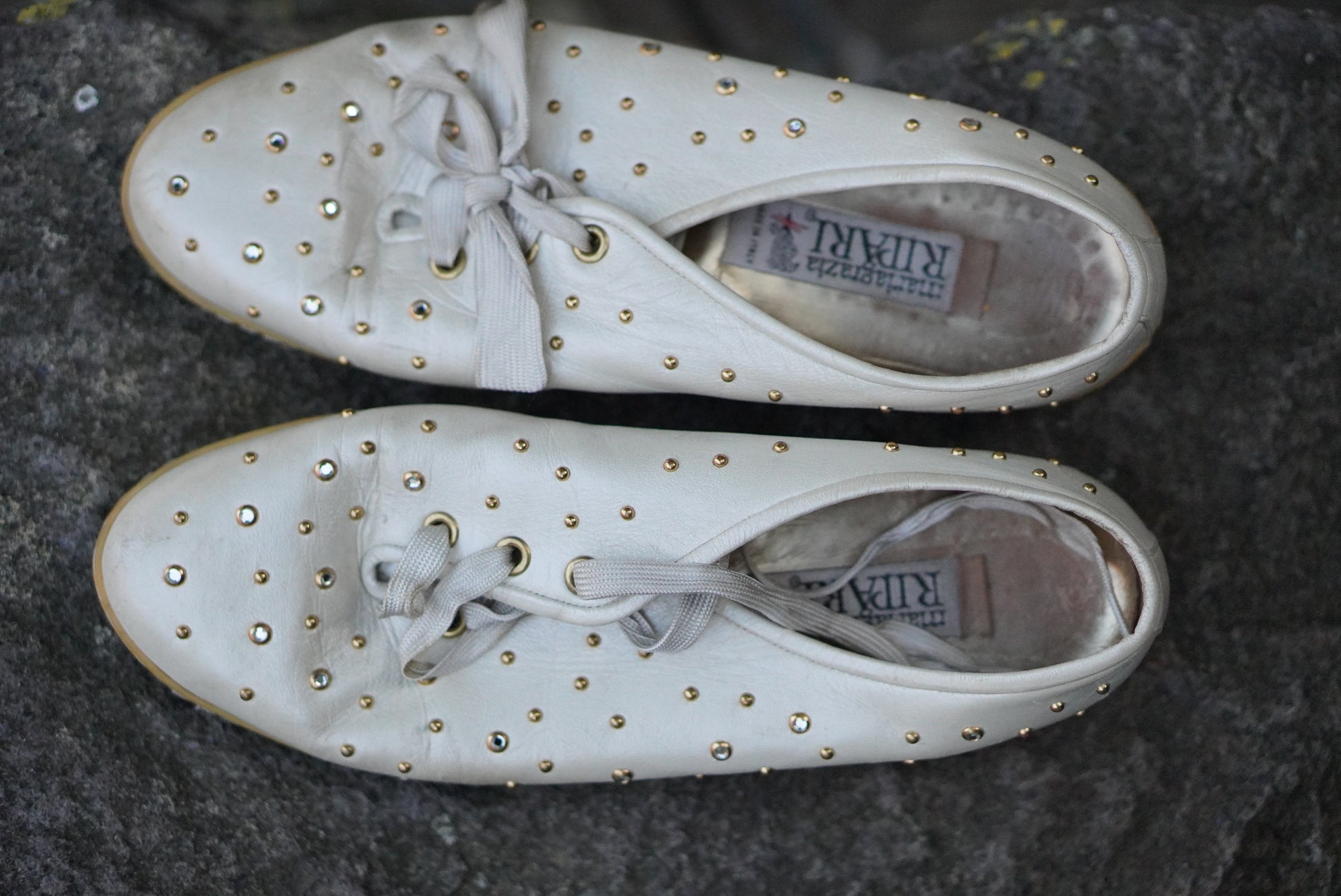 Mariagrazia Ripari Vintage Shoes 80s White Leather Studded Rhinestone Sneakers
