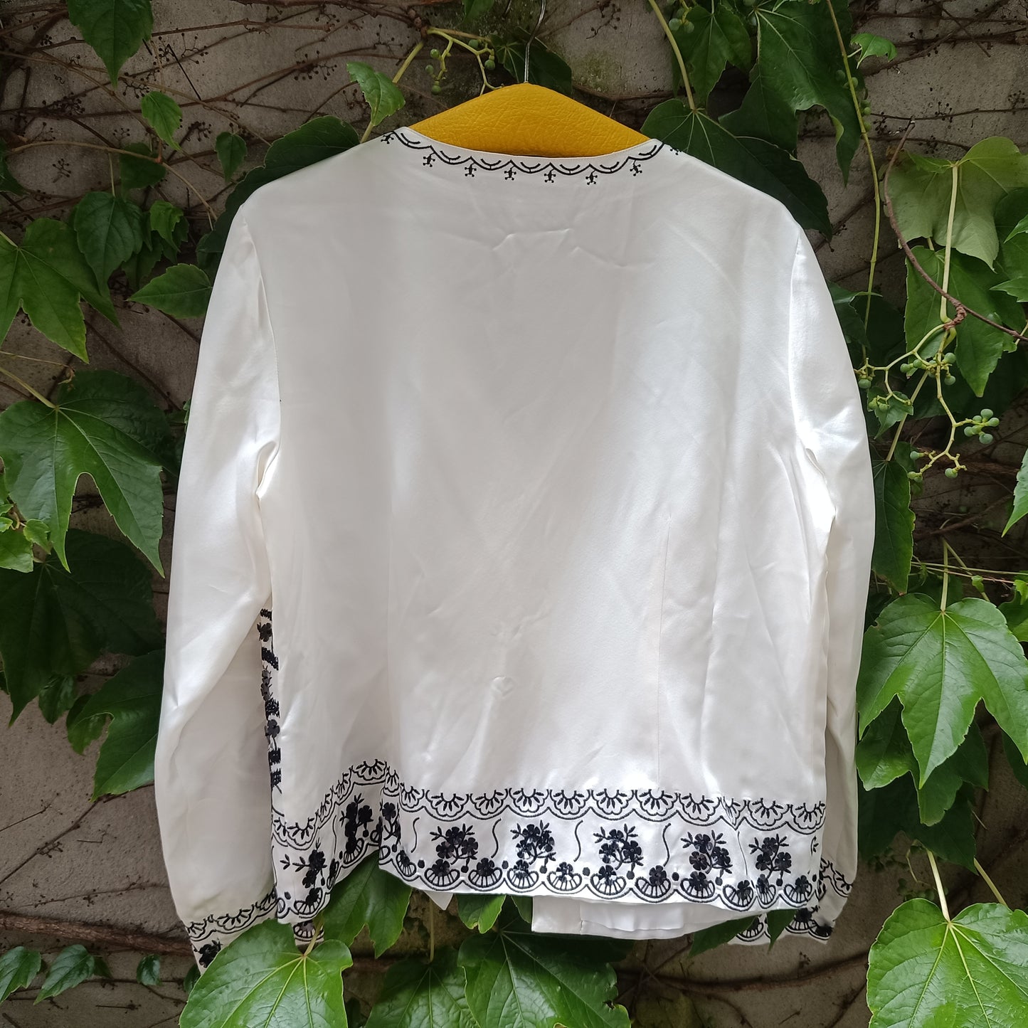 Vintage Silk Embroidered Jacket | 90s White Evening Top M-L