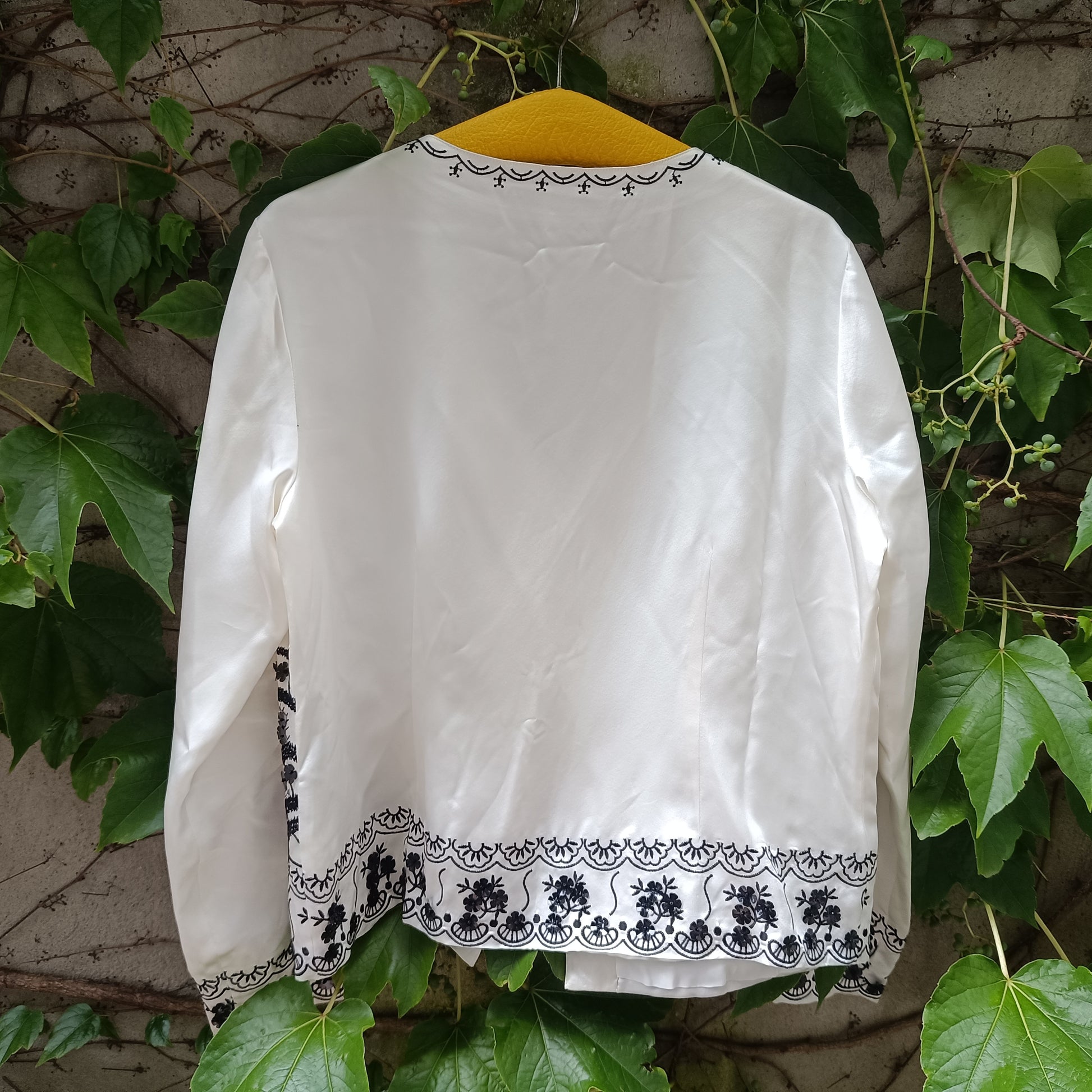 Vintage Silk Embroidered Jacket | 90s White Evening Top M-L