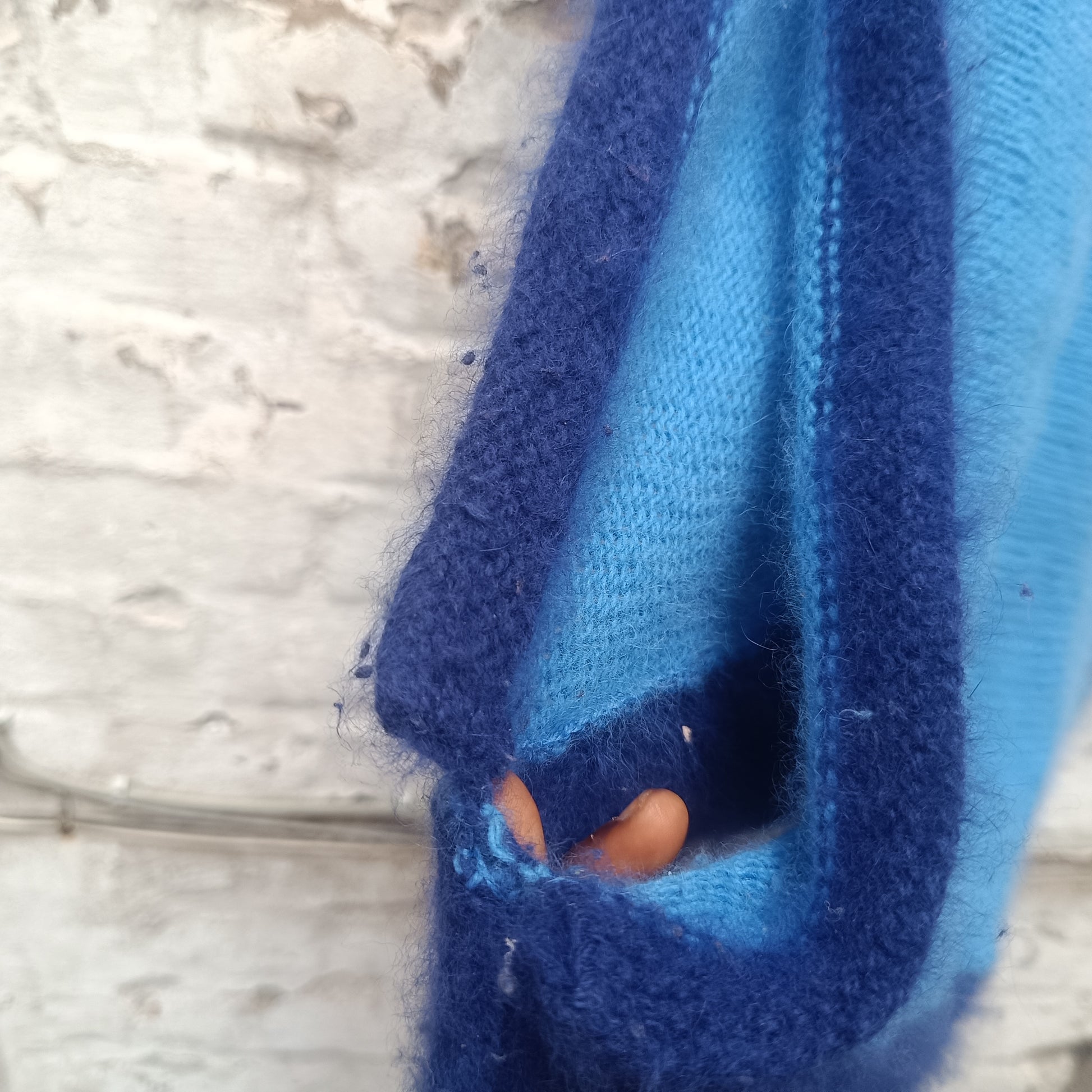 Knit Vest 80s Vintage Blue Mohair Sleeveless Sweater Top | S/M