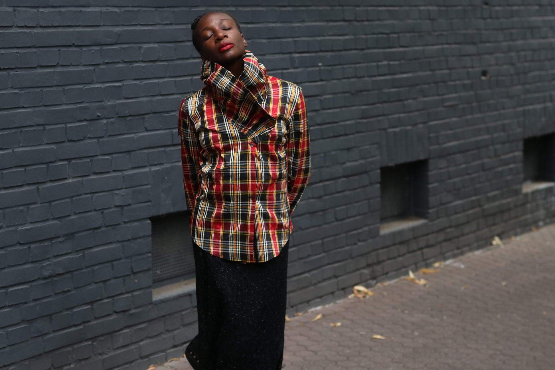 Vintage 90s Plaid Blouse - Red Tartan Draped Collar Shirt Raybold