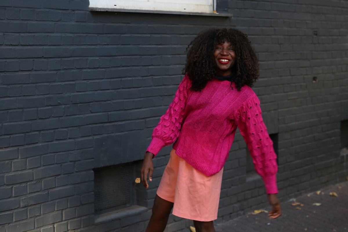 Vintage Magenta Knit Jumper - 1980s Fuchsia Knitwear Sweater | S/M