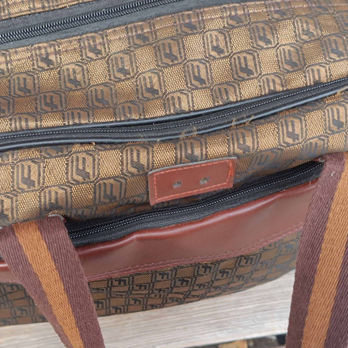 Vintage Monogram Duffle Bag - Retro Brown Geometric Travel Bag - Unisex Weekender