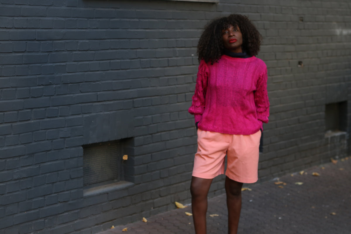 Vintage Magenta Knit Jumper - 1980s Fuchsia Knitwear Sweater | S/M