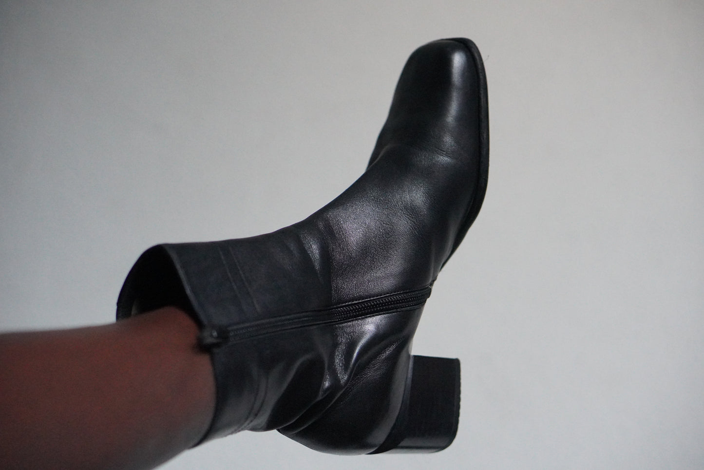 Vintage 90s Black Leather Ankle Boots | Square Toe Block Heel | Fits EU 38.5 UK 5.5