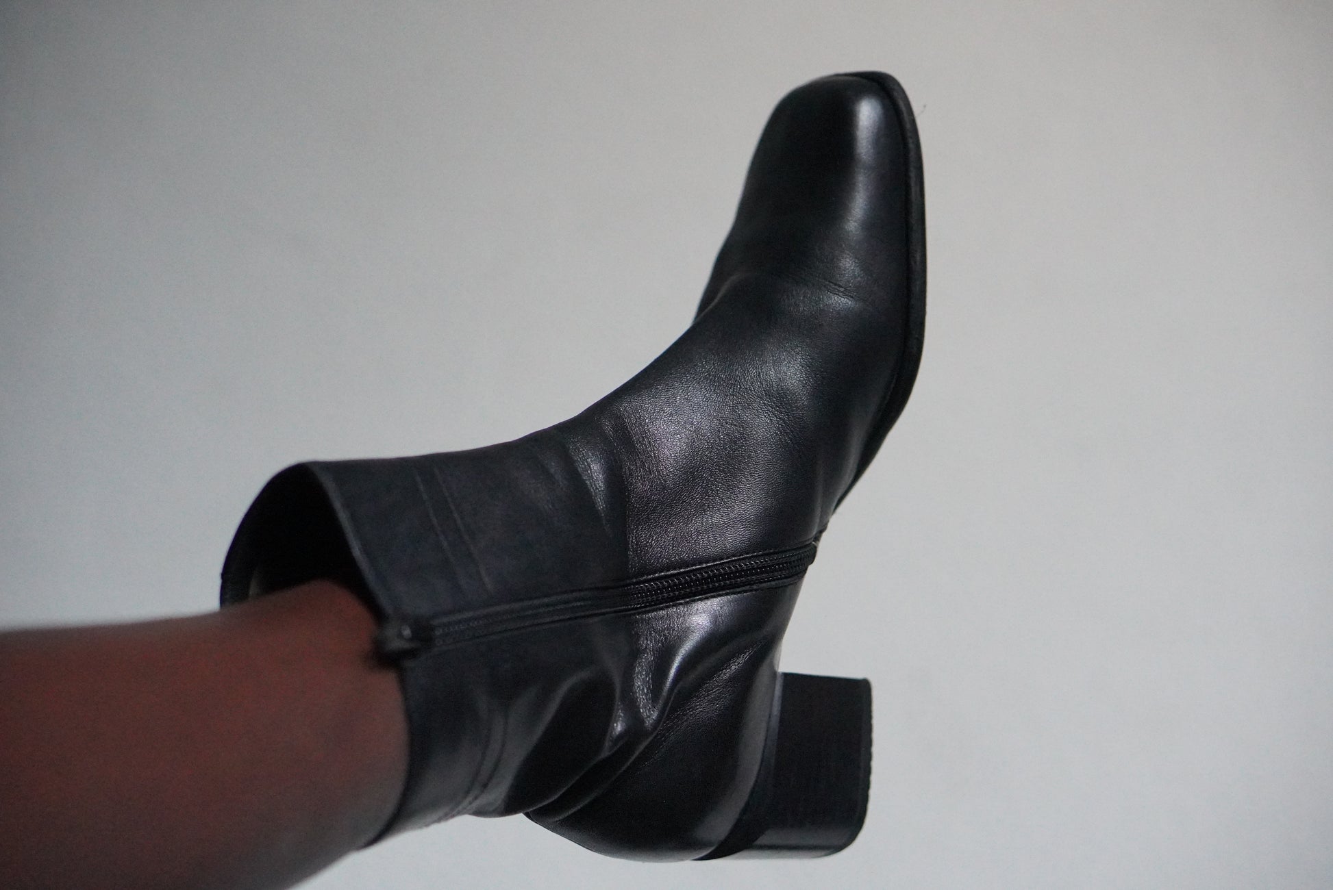 Vintage 90s Black Leather Ankle Boots | Square Toe Block Heel | Fits EU 38.5 UK 5.5