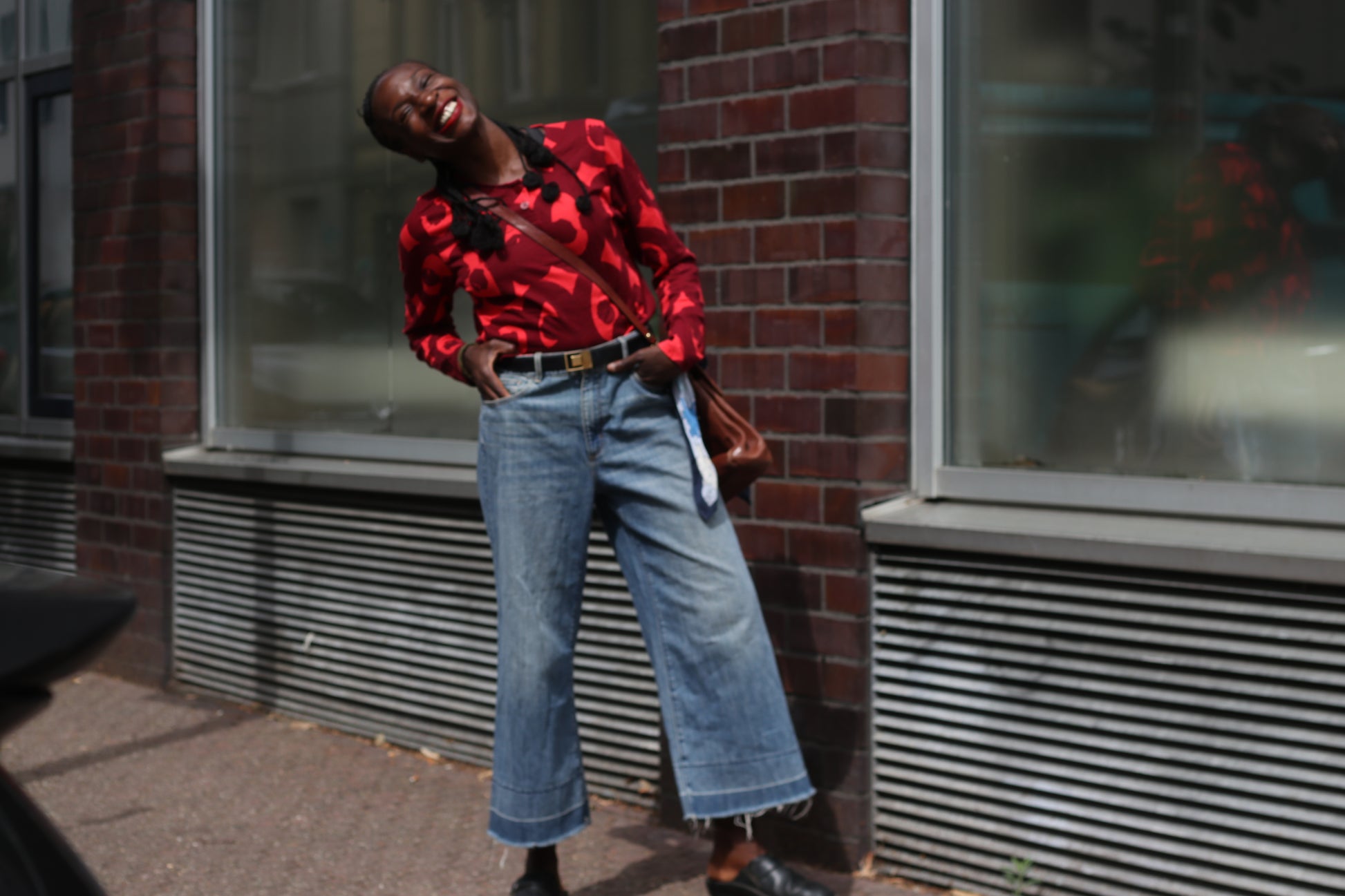 Marimekko Vintage Red Graphic Top - Y2K Long Sleeve Cotton Shirt