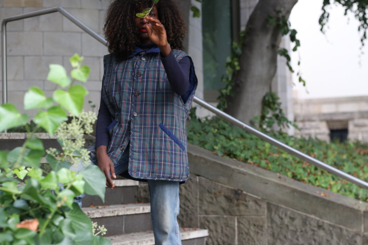 Vintage Reversible Quilted Vest | 90s Tartan Gilet | M