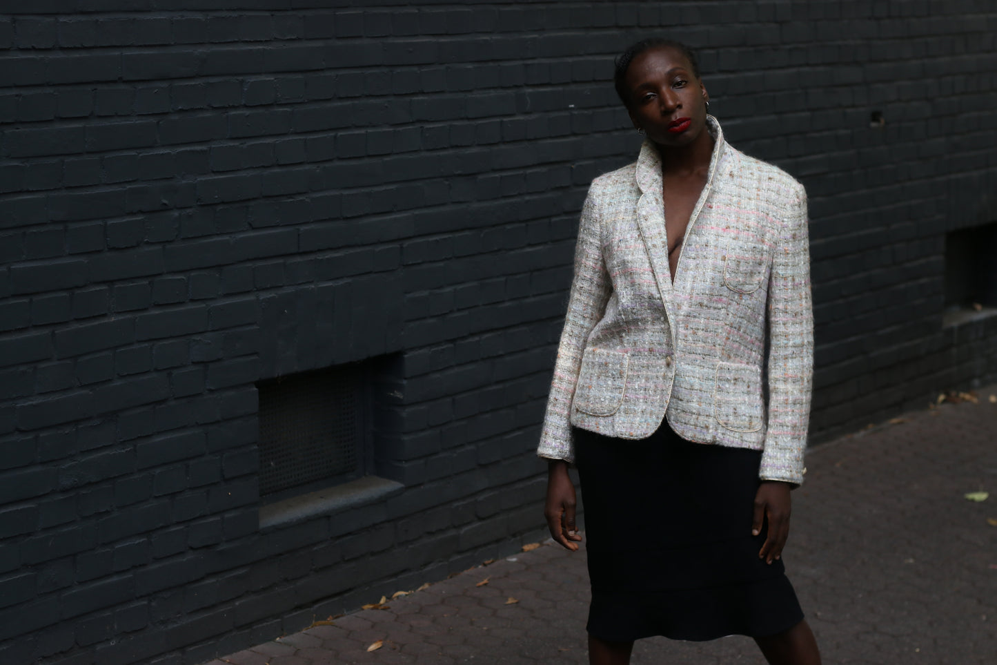 90s Tweed Blazer - Vintage Cream  Création Avance Wool Blend Jacket - M/L