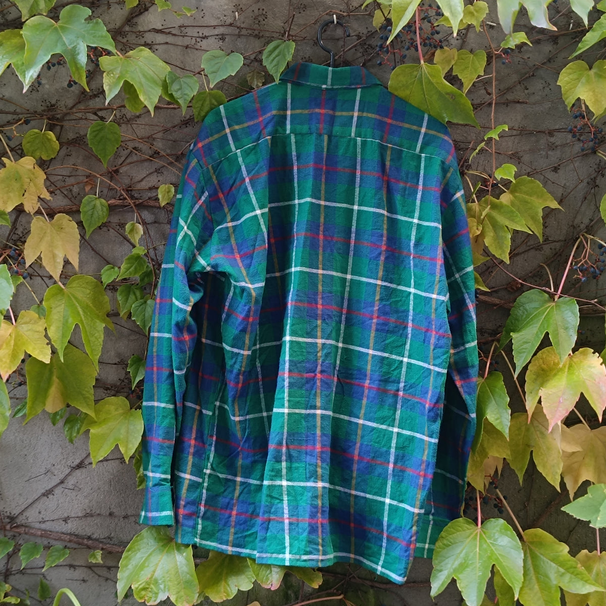 Vintage Plaid Shirt | 90s Green Blue Cotton Button Down | L