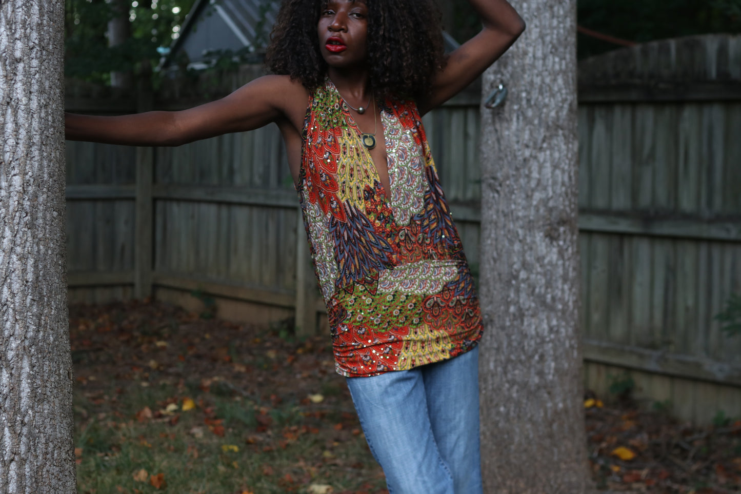 Vintage 2000s Halter Neck Top - Y2K Sequin Boho Tunic Shirt