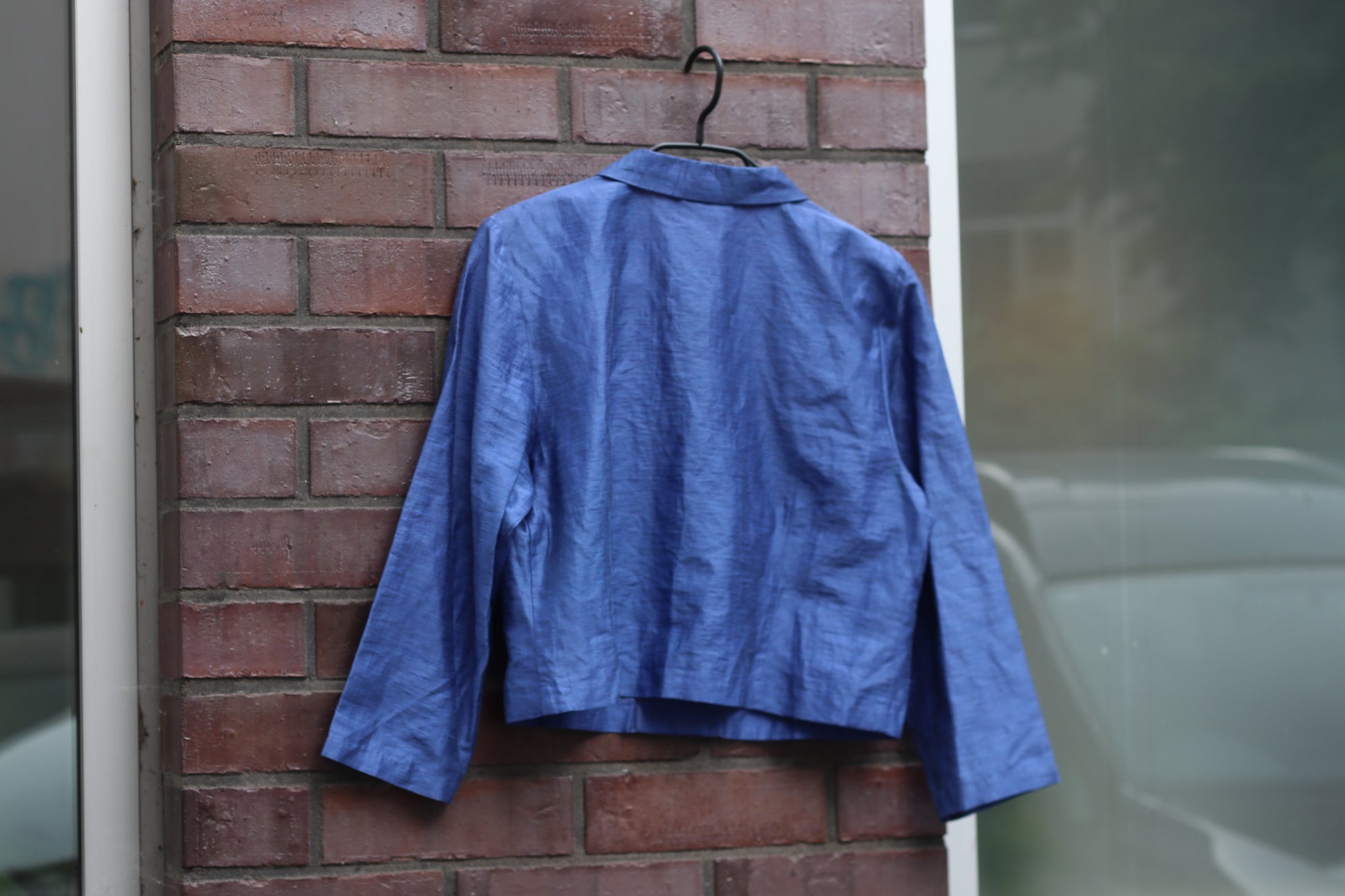 Vintage Linen Jacket Blue Cropped Blazer 90s Minimalist Linen Blend Shirt Top 42