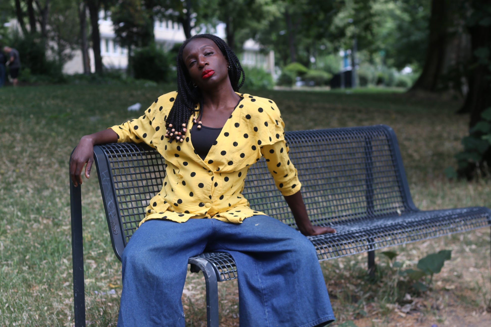 Vintage 1980s Polka Dot Blouse Yellow Black Statement Collar Avant Garde Shirt