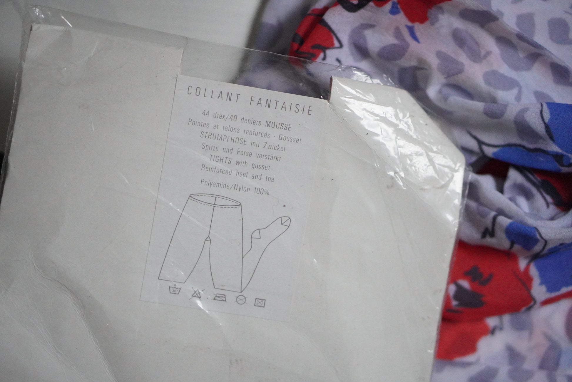 Floral Printed Tights - 1980s Vintage Patterned Pantyhose - Red Blue S