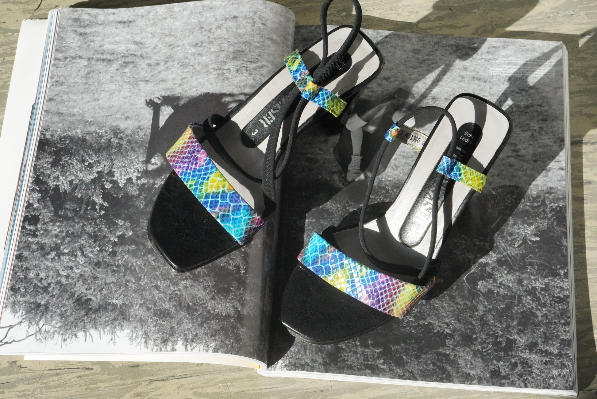 Rainbow Snakeskin  Print Sandals | Vintage Y2K Strappy Heels - Size EU 35.5