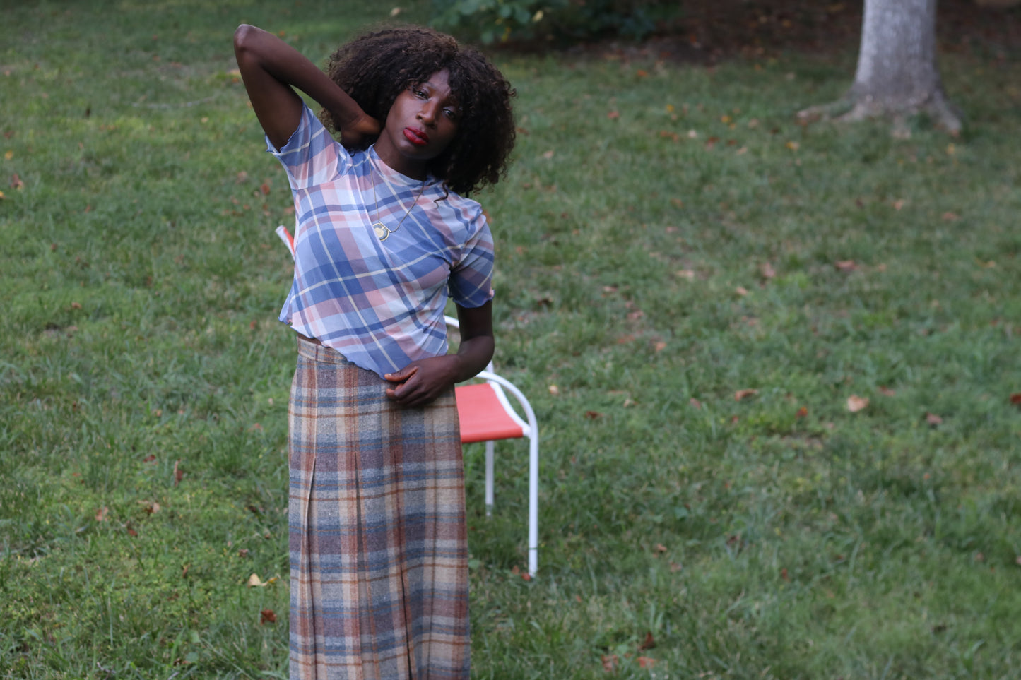 Vintage Russ Togs 70s Plaid Pleated Midi Skirt