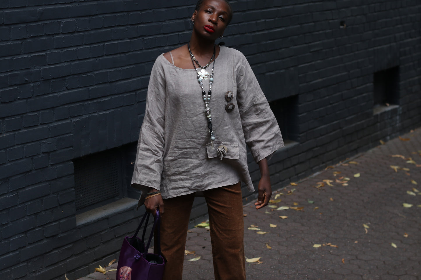 Vintage Linen Tunic Top - 90s Oversized Beige Blouse - L/XL