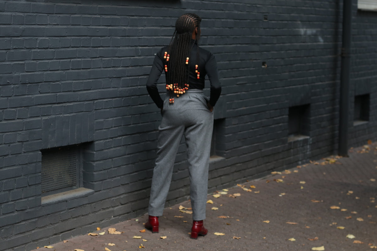 Vintage Grey Pleated Wool Trousers | High Waist Tapered Pants S
