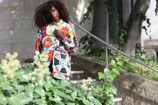 Vintage Chain Print Viscose Blouse - 80s Multicolor Shirt - Size M/L