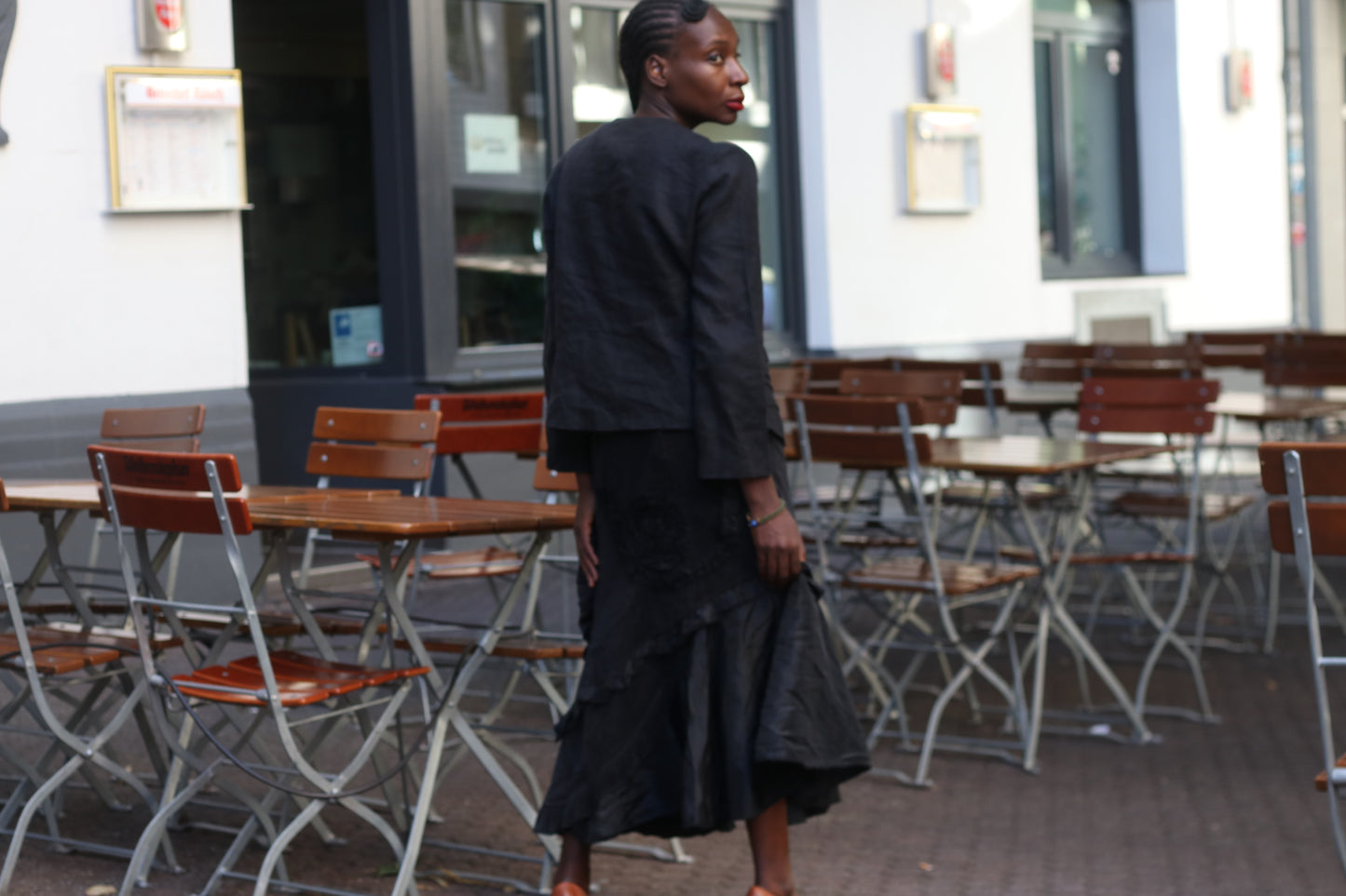 Vintage Avant Garde Maxi Rose Skirt | 90s Black Cotton Ruffled Design 
