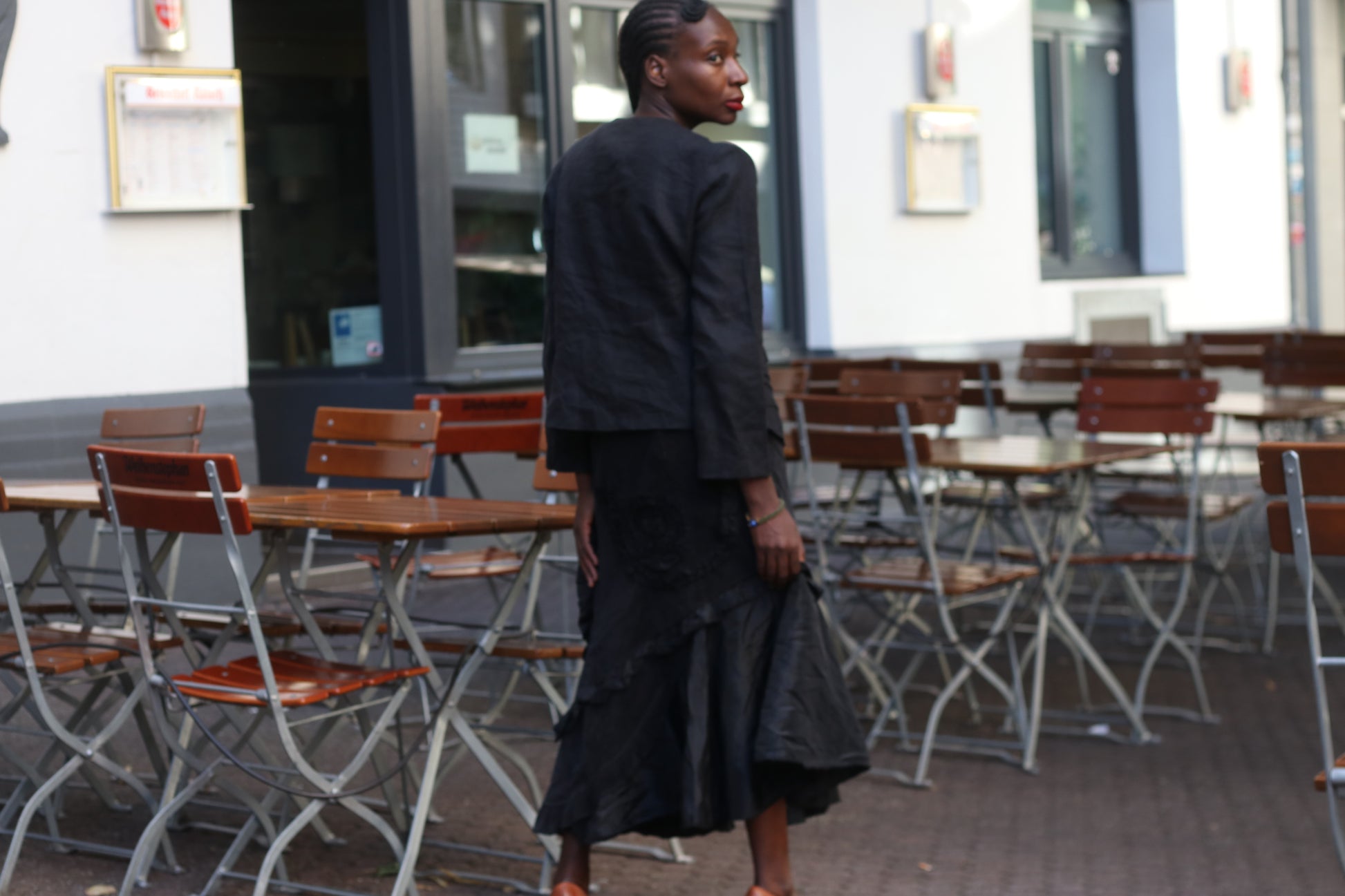 Vintage Avant Garde Maxi Rose Skirt | 90s Black Cotton Ruffled Design 
