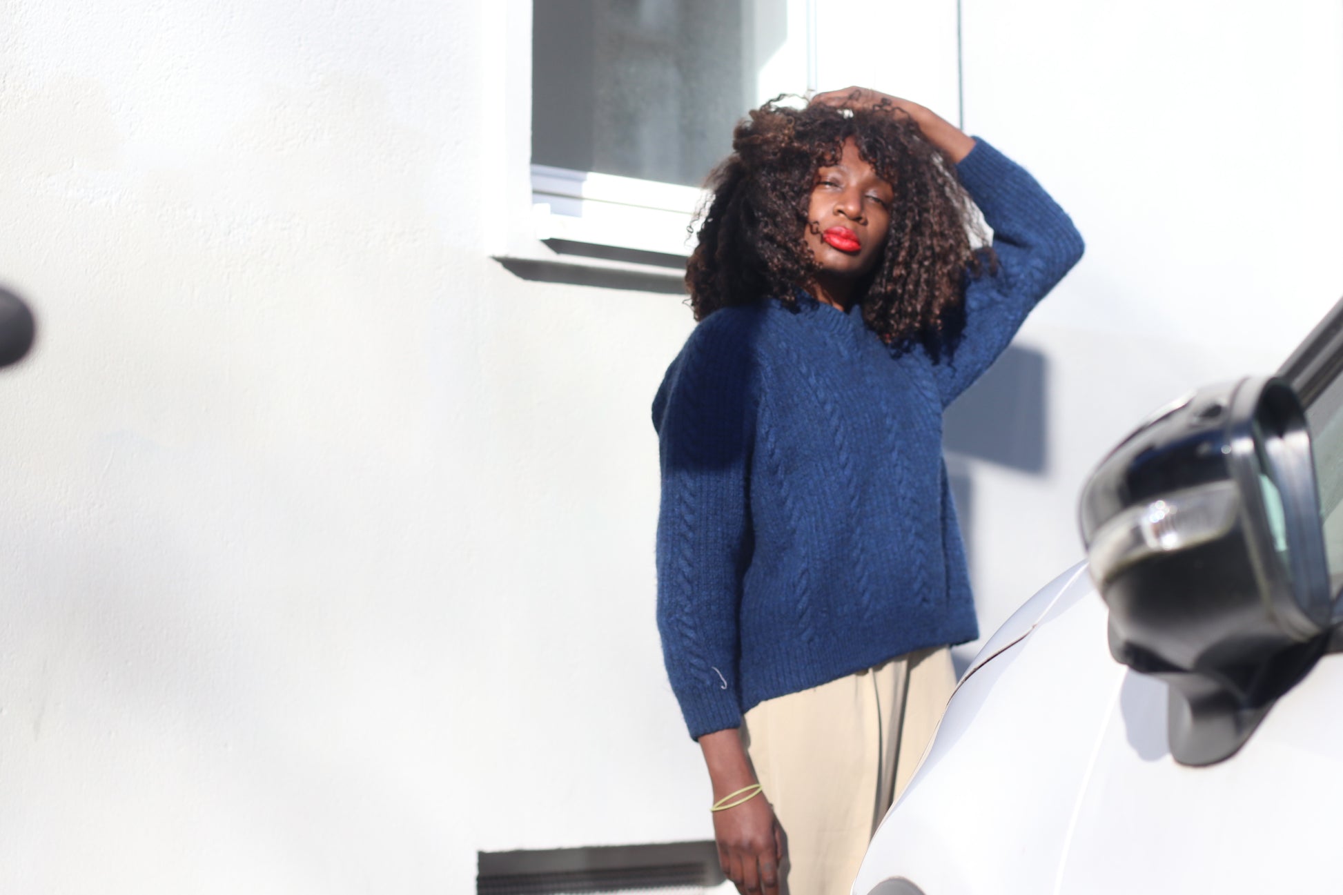 Cable Knit Sweater | Vintage 90s V Neck Jumper | Dark Navy Blue (M)