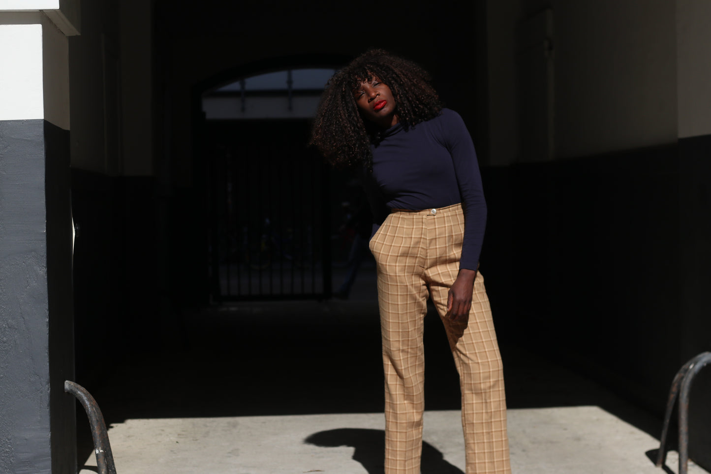 Plaid Trousers Vintage 70s Beige High Waisted Pants | Fits XS to S