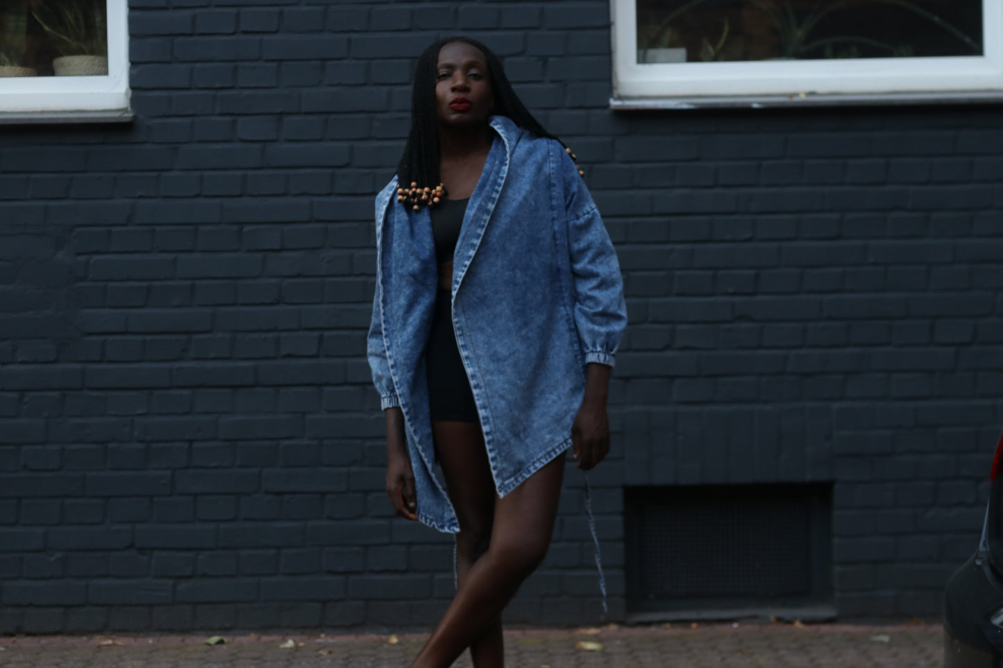 Vintage 80s Acid Wash Denim Jacket Hooded Wrap Coat Blue Jean Parka OshKosh S M