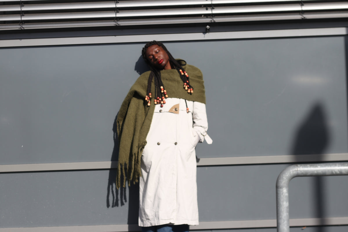 Vintage Olive Green Fringe Scarf | Cozy Winter Knit | Unisex Accessories