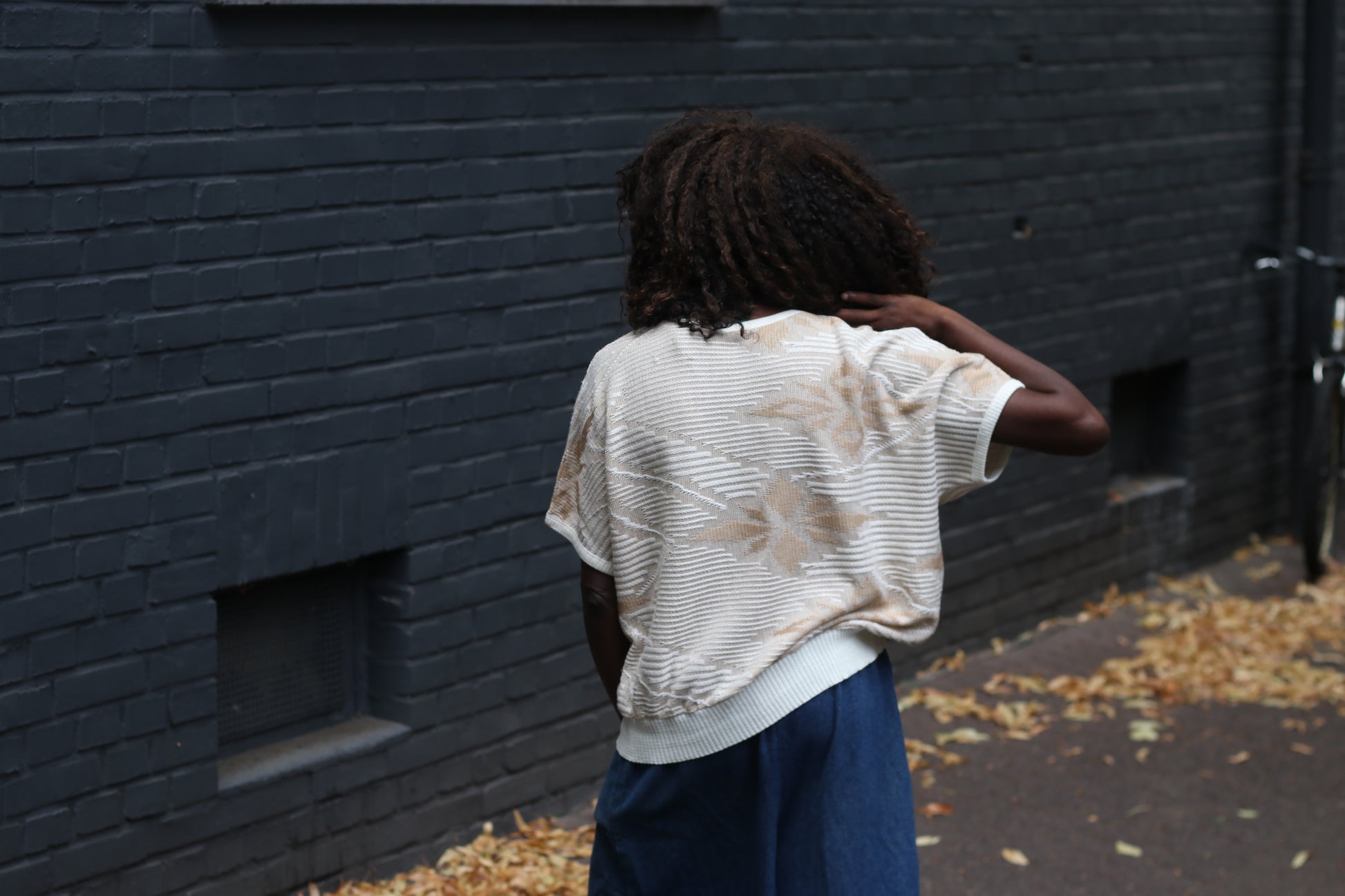 Vintage Short Sleeve Knit Top - 80s Textured Cream Sweater S/M