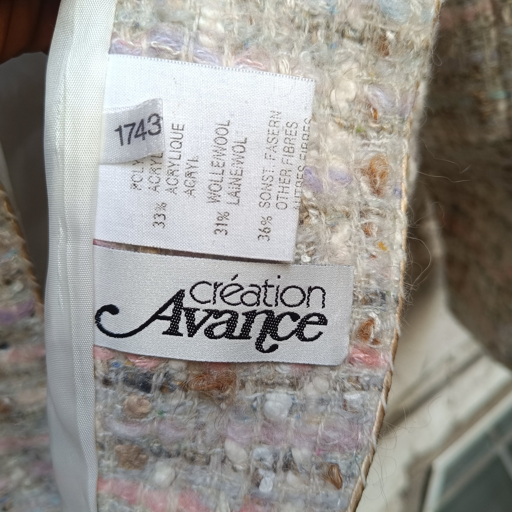 90s Tweed Blazer - Vintage Cream  Création Avance Wool Blend Jacket - M/L