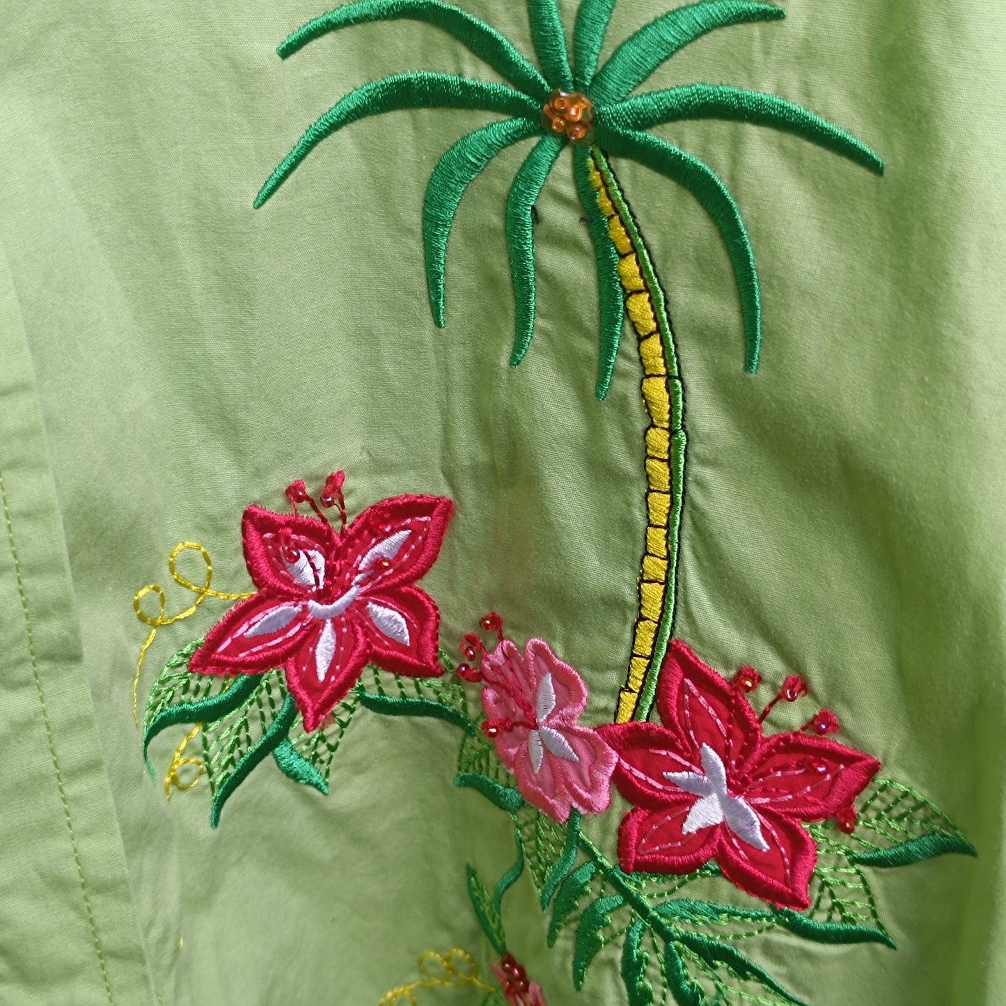 Bobbie Brooks Vintage 90s Green Embroidered Tropical Hawaiian Shirt