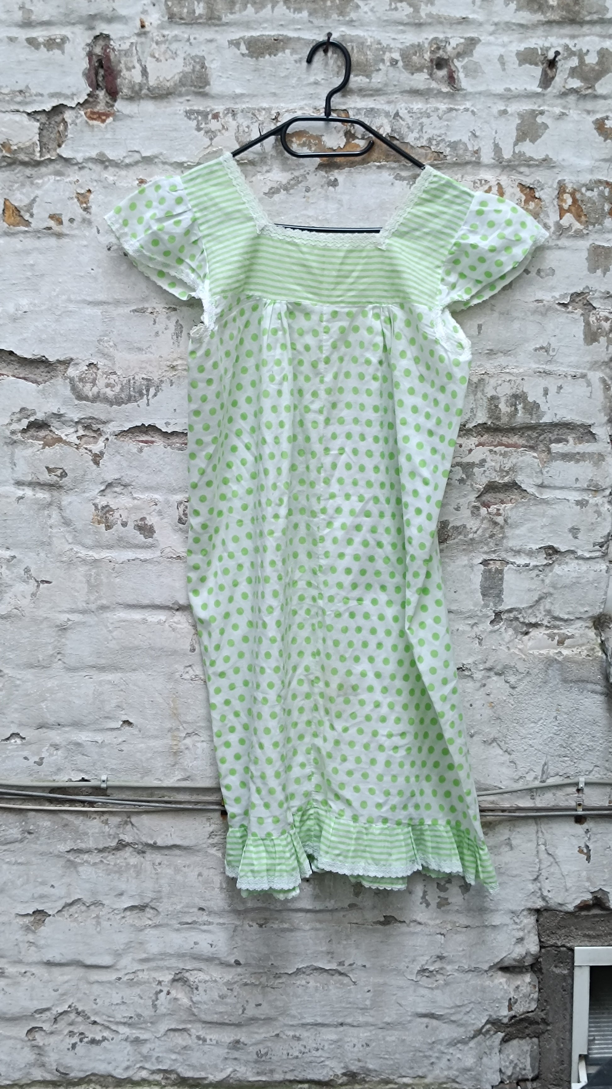 The Clover Polka Dot Mini Dress - Vintage 1970s Green Prairie Dress