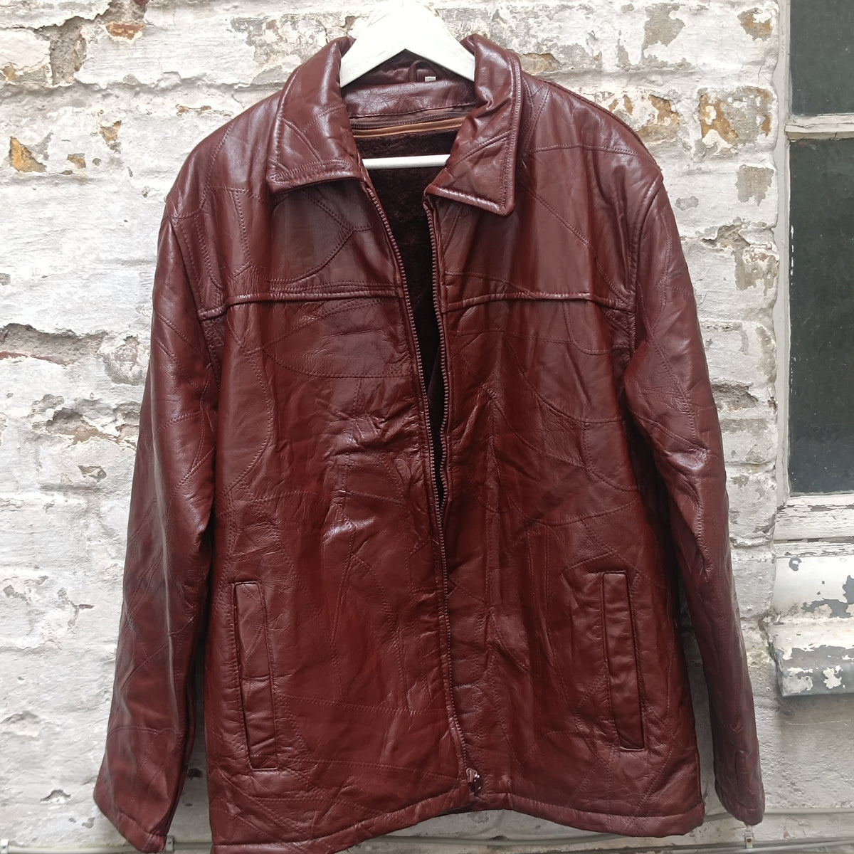 Vintage Brown Leather Jacket - 90s Minimalist Zip Coat - L