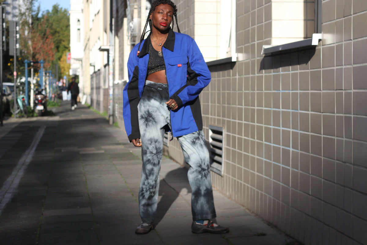 Tie Dye Denim Pants - Vintage Y2K Blue Grey Straight Leg Trousers | M