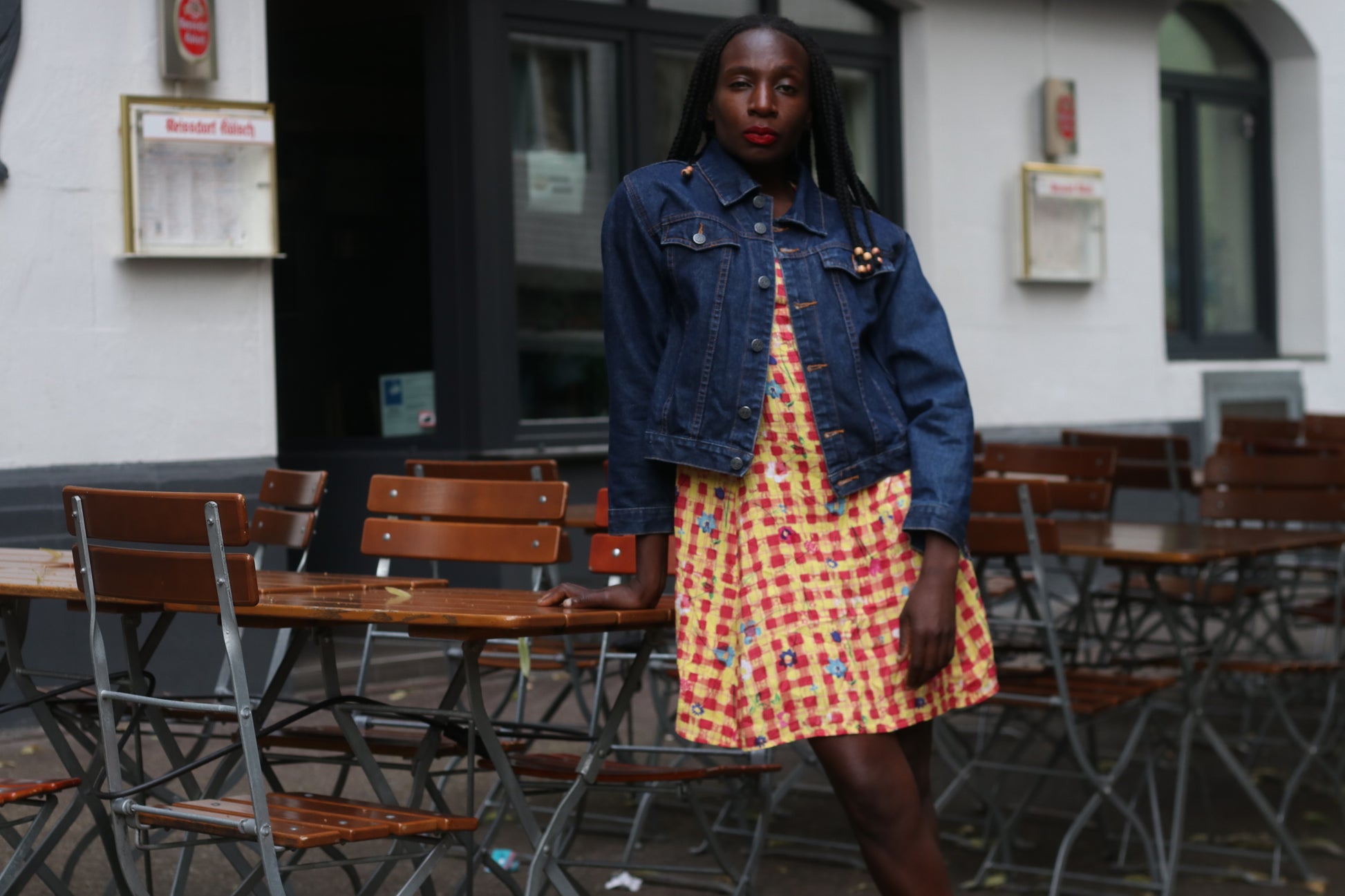 Vintage 1990s Gingham Dress Floral Plaid Mini Dress Yellow Red Smock Grunge Medium