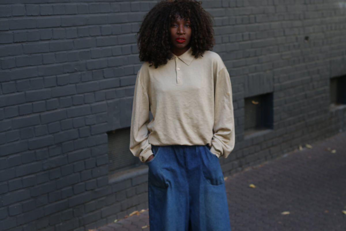 Vintage Beige Knit Polo Sweater | 90s Minimalist Wool Silk Cashmere | XL
