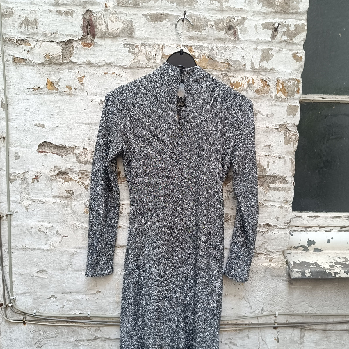 Silver Metallic Maxi Dress | Vintage 70s Lurex Evening Gown | S