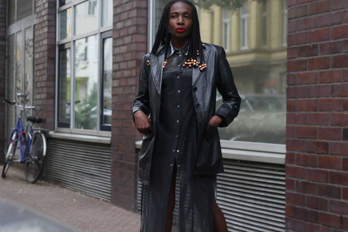 Vintage 1990s Black Leather Blazer Jacket M Matrix Goth Longline Coat Minimalist