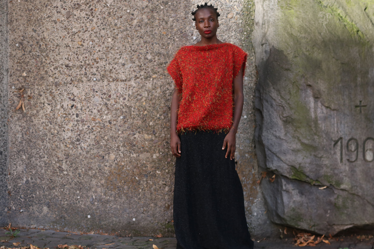 Knit Top - 90s Vintage Red Eyelash Vest - Sleeveless Sweater M