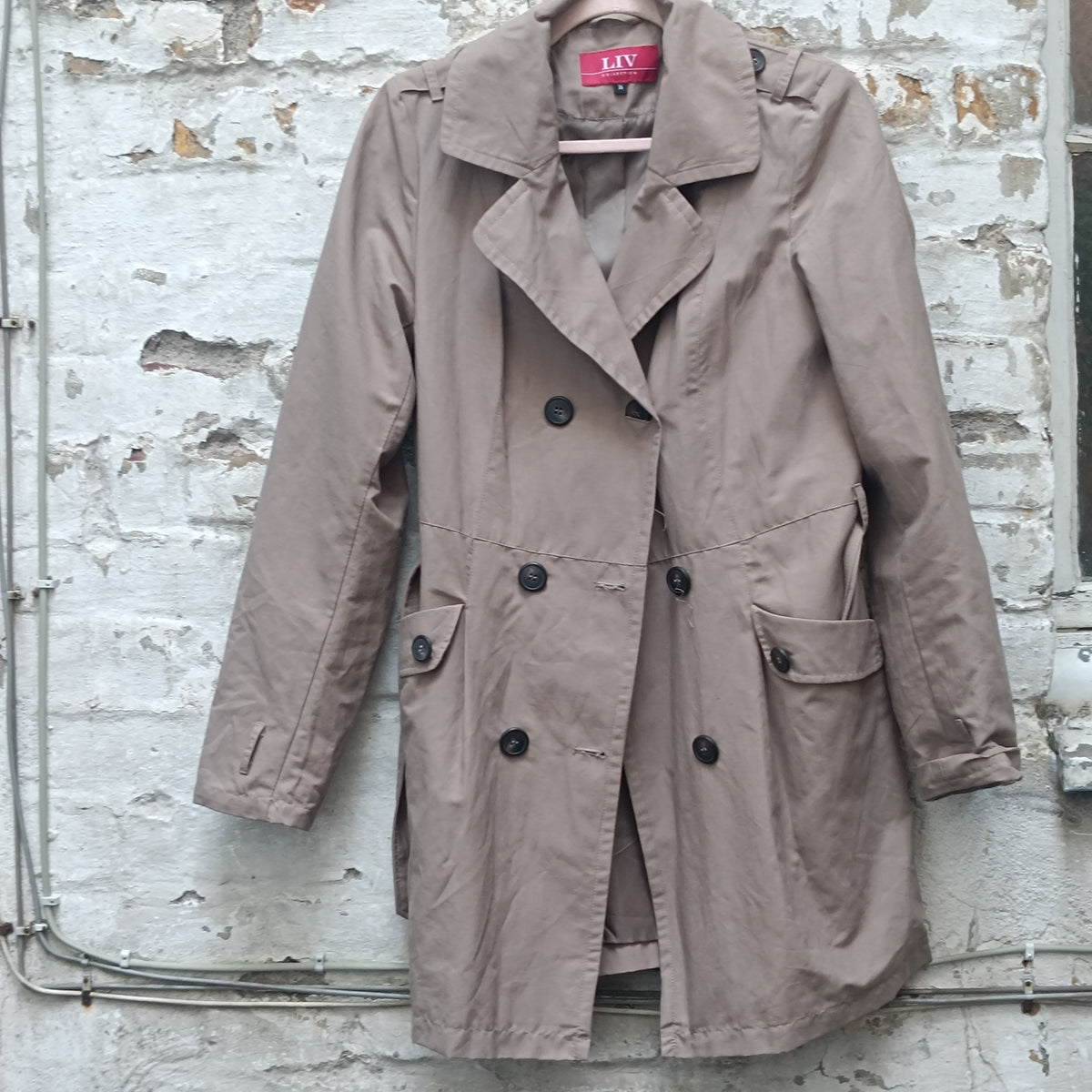 Trench Coat Vintage Y2K Beige Double Breasted Jacket | Size S EU 36