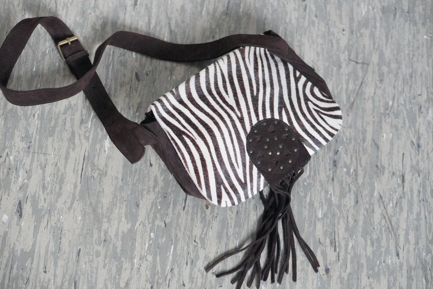 Zebra Print Hair-On Crossbody Bag - Vintage Y2K Suede Fringe Purse