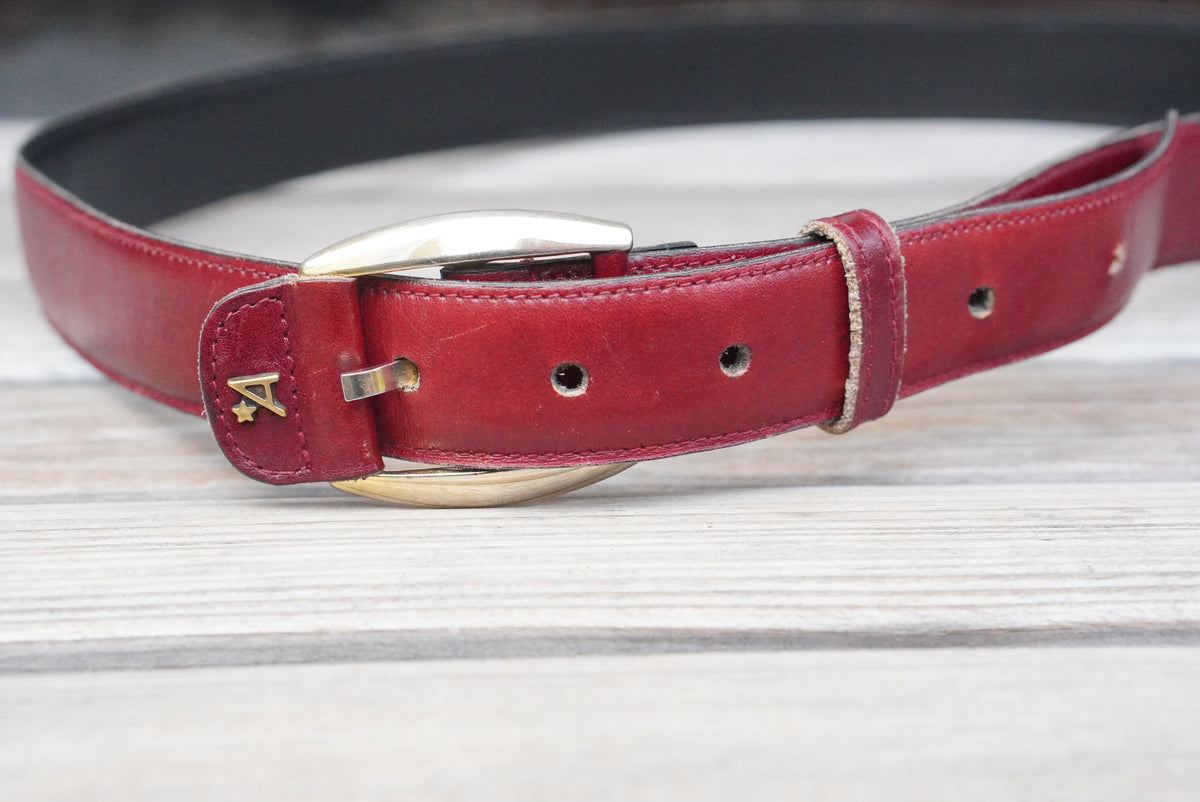 Red Leather Belt with Gold Buckle