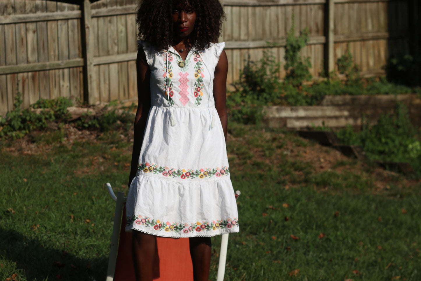 Jade Melody Tam Embroidered White Cotton Boho Peasant Midi Dress