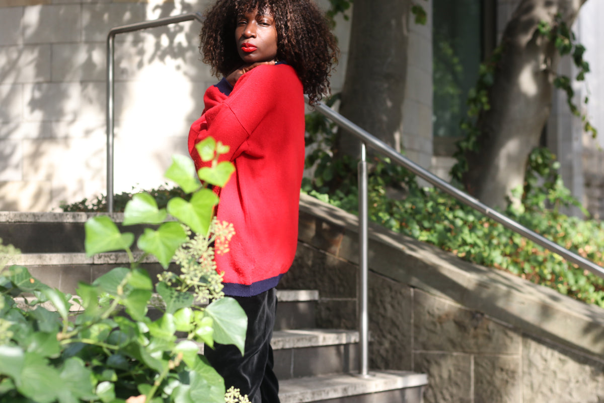 Wool Cardigan Vintage 80s Red Navy | Mackinnon Scotland Knit Sweater | L
