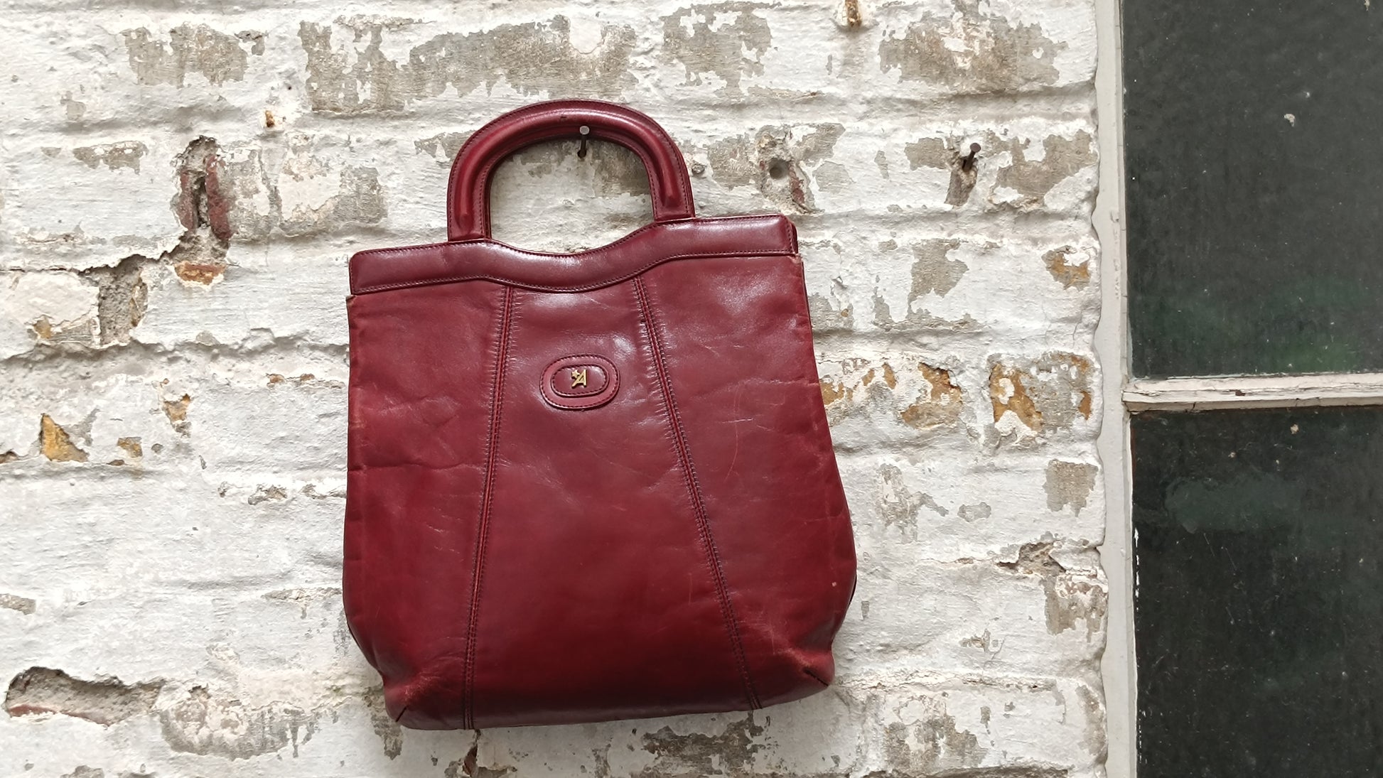 Vintage Etienne Aigner Burgundy Leather Handbag 70s Oxblood Tote Top Handle Bag